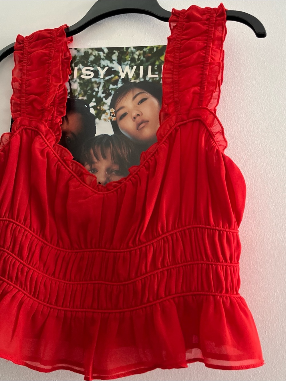 Astr Red Ruffled Off-Shoulder Crop Top